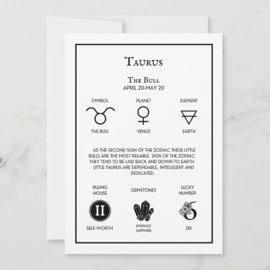 Een kleine Taurus Zodiac Baby shower Uitnodiging (Achterkant)