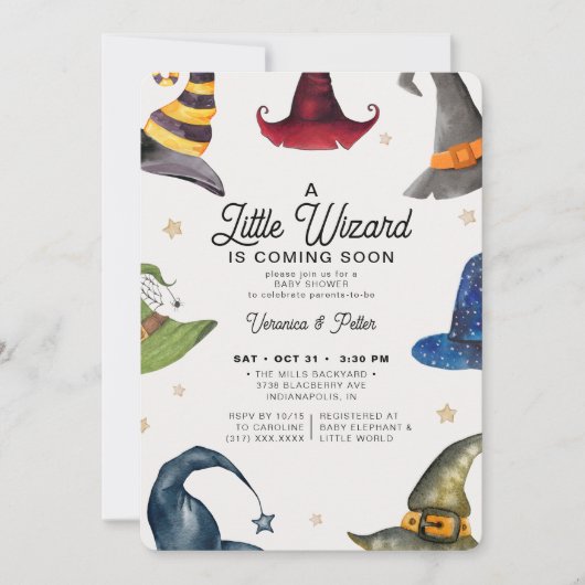 Een kleine Tovenaar Boy Gray Halloween Baby shower Kaart (Voorkant)