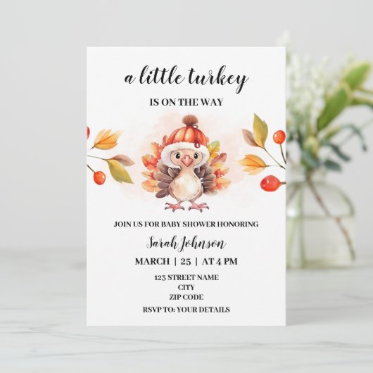 Een kleine Turkije herfst baby shower uitnodiging (Staand voorkant)