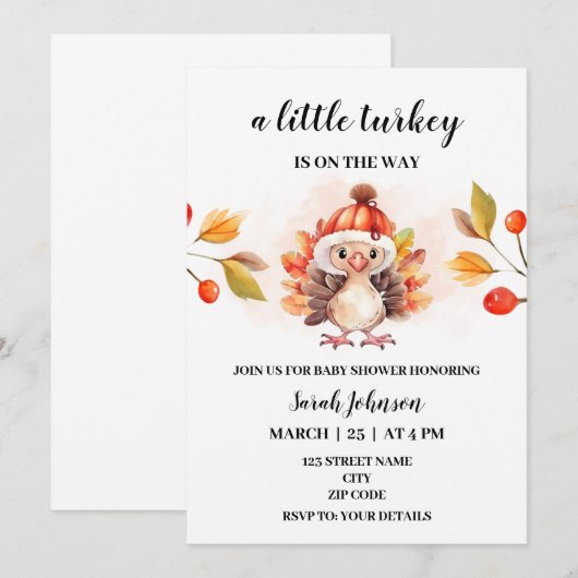 Een kleine Turkije herfst baby shower uitnodiging (Voorkant / Achterkant)