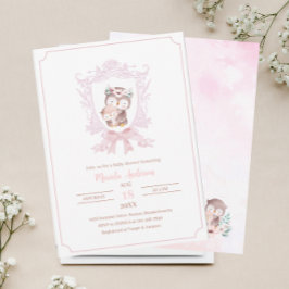 Een kleine uil roze kuifjes strikken baby showUitn Kaart