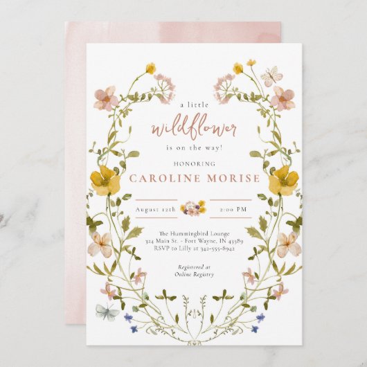 Een kleine uitnodiging tot Baby shower in Wildflow (Voorkant / Achterkant)