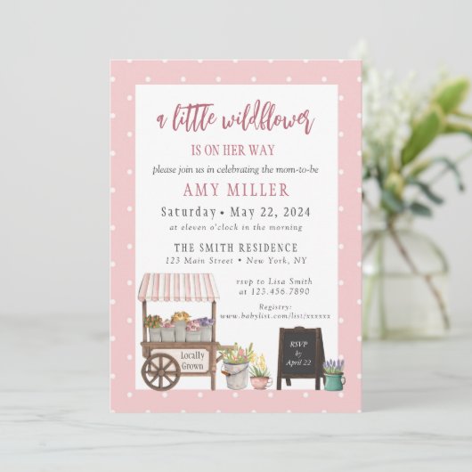 Een kleine uitnodiging tot Baby shower in Wildflow (Staand voorkant)