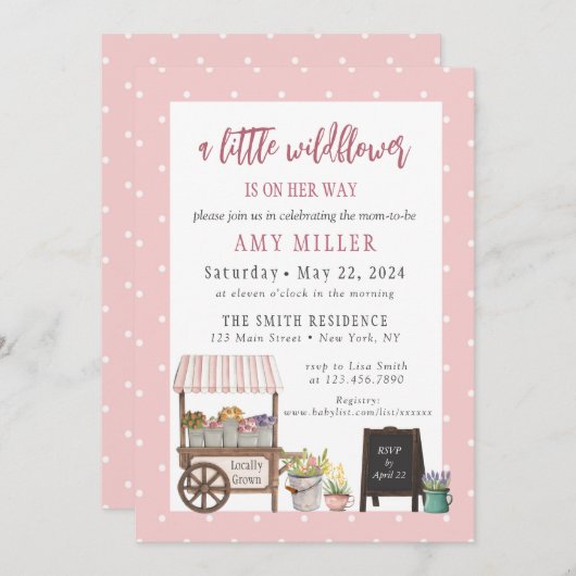 Een kleine uitnodiging tot Baby shower in Wildflow (Voorkant / Achterkant)