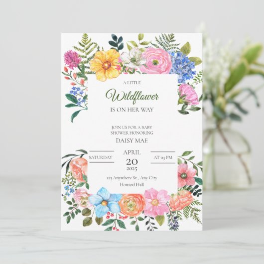 Een kleine uitnodiging tot Baby shower in Wildflow (Staand voorkant)