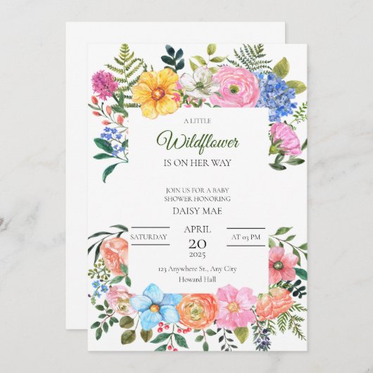 Een kleine uitnodiging tot Baby shower in Wildflow (Voorkant / Achterkant)