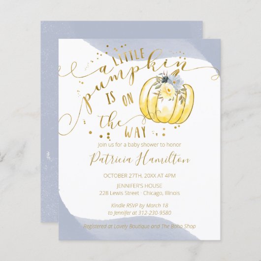 Een kleine uitnodiging tot Baby shower voor pompoe (Voorkant / Achterkant)