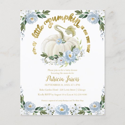 Een kleine uitnodiging tot Baby shower voor pompoe (Voorkant)