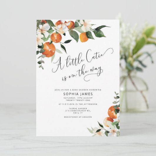 Een kleine uitnodiging voor een baby shower Cutie (Staand voorkant)