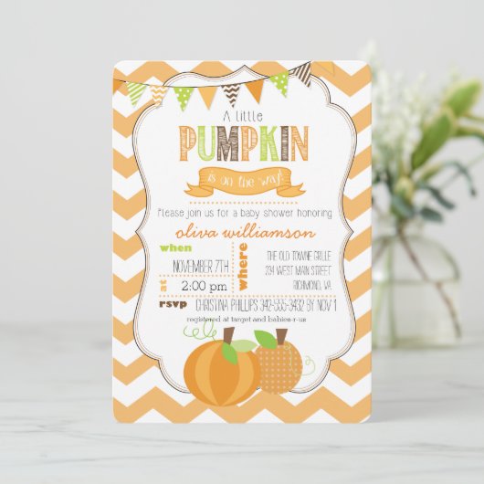 Een kleine uitnodiging voor een Baby shower met po (Staand voorkant)