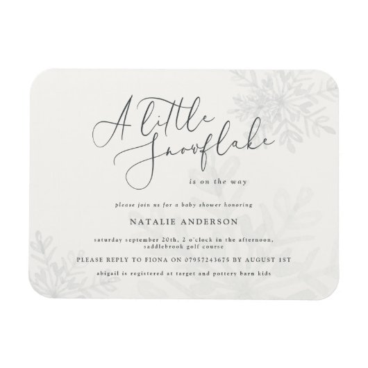 Een kleine uitnodiging voor een sneeuwvlok baby sh magneet (Horizontaal)