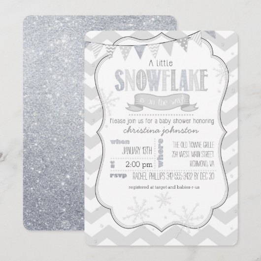 Een kleine uitnodiging voor een Snowflake-Baby sho (Voorkant / Achterkant)