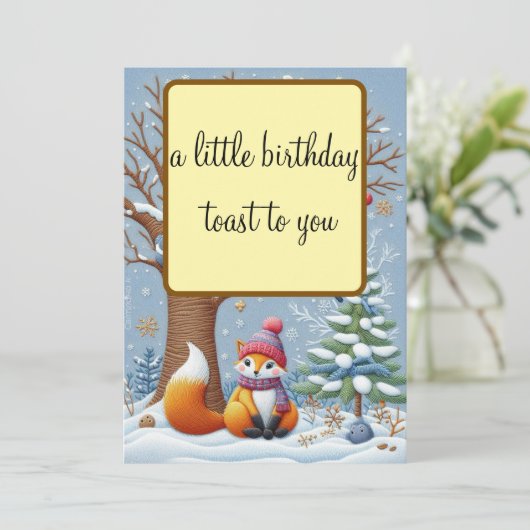 EEN KLEINE VERJAARDAG TOAST-CHARMANTE WINTER KAART (Staand voorkant)