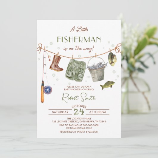 Een kleine visser Baby shower uitnodiging (Staand voorkant)