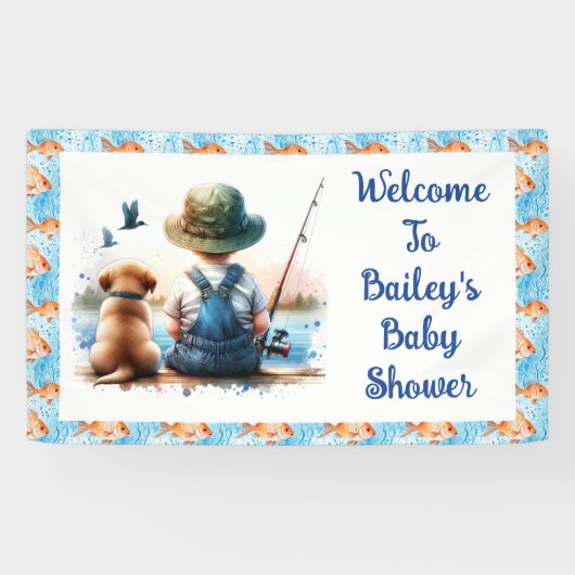 Een kleine visser | Baby shower van Schattigee jon Spandoek (Horizontaal)