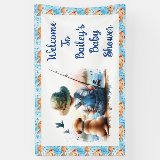 Een kleine visser | Baby shower van Schattigee jon Spandoek (Verticaal)