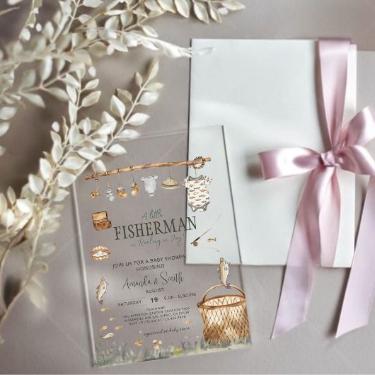Een kleine visser die in blijdschap Baby shower Acryl Uitnodigingen