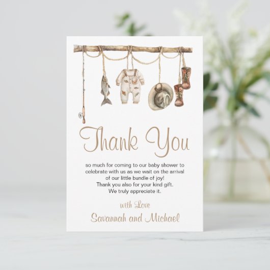 Een kleine visser is onderweg naar het Baby shower Bedankkaart (Staand voorkant)