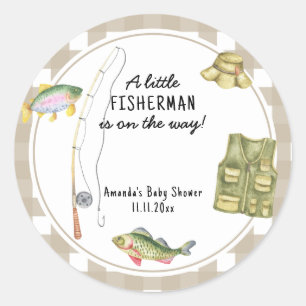 Een kleine visser is op weg Baby Shower Ronde Sticker