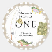 Een kleine visser verjaardagsfeestje ronde sticker (Voorkant)