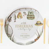 Een kleine visser voelt zich in blijdschap Baby sh Papieren Bordje