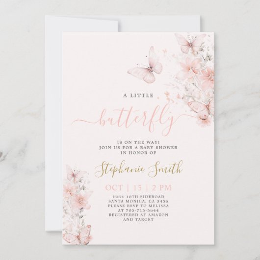 Een kleine vlinder Baby shower meisje uitnodiging (Voorkant)