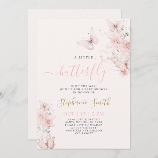 Een kleine vlinder Baby shower meisje uitnodiging (Voorkant / Achterkant)