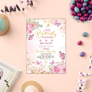 Een kleine vlinder baby shower Meisje Waterverf Acryl Uitnodigingen