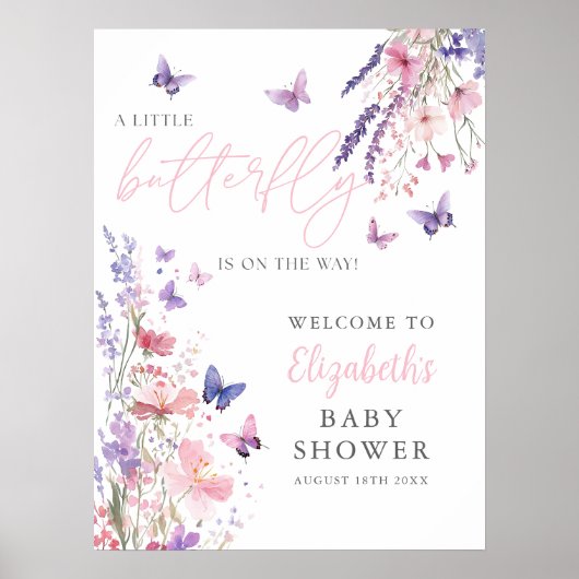 Een kleine vlinder Bloemen Baby shower Welkomstbor Poster (Voorkant)