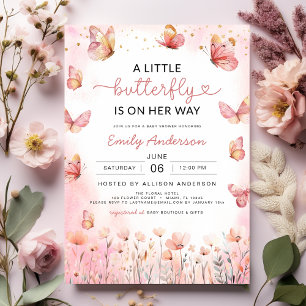 Een kleine vlinder Bloemen Roze Meisje Baby shower Kaart