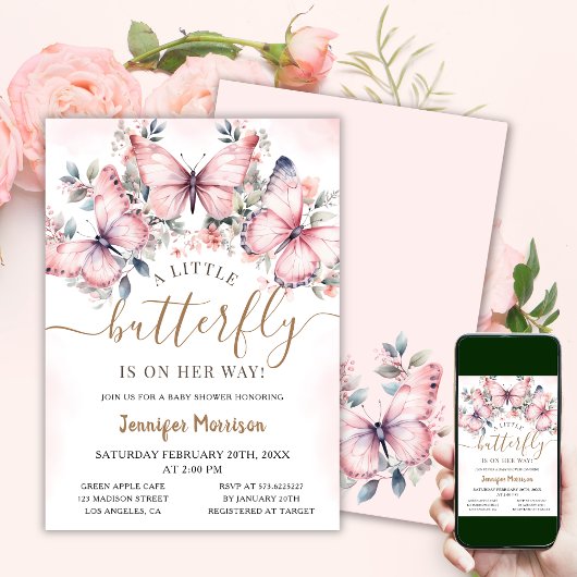 Een kleine vlinder | Bloemen vlinder Baby shower Kaart