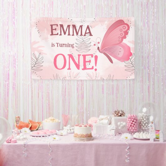 Een kleine vlinder draait er een! Banner (Feest)