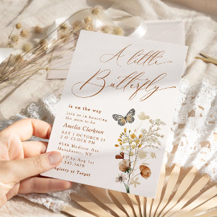 Een Kleine Vlinder Elegante Wilde Bloem Baby Showe Kaart