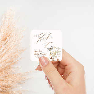 Een Kleine Vlinder Elegante Wilde Bloem Baby Showe Vierkante Sticker