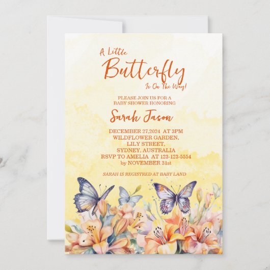 Een kleine vlinder Floral grillig Baby shower Kaart (Voorkant)