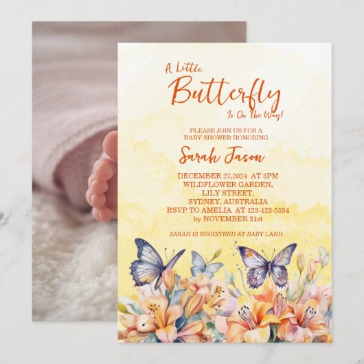 Een kleine vlinder Floral grillig Baby shower Kaart (Voorkant / Achterkant)