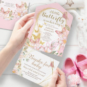 Een kleine vlinder | Goud Glitter Roze Baby shower All In One Uitnodiging