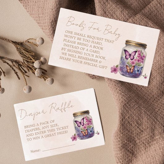 Een kleine vlinder in een potje Floral Baby shower Informatiekaartje
