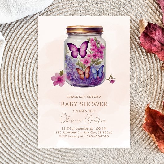 Een kleine vlinder in een potje Floral Baby shower Kaart