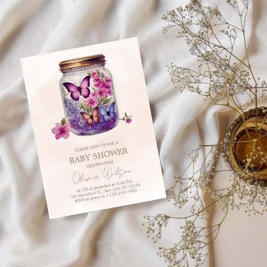Een kleine vlinder in een potje Floral Baby shower Kaart