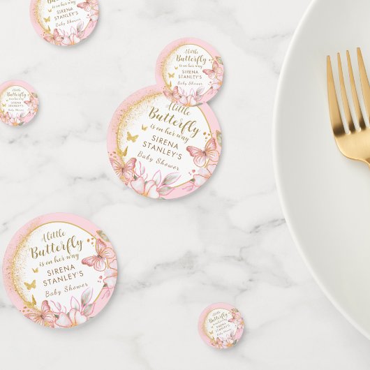 Een kleine vlinder in roze bloemige meisje Baby sh Confetti