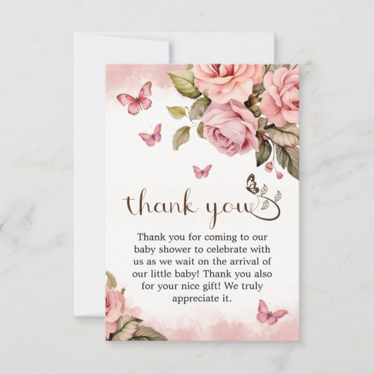 Een kleine vlinder is onderweg Baby shower Bedankkaart (Voorkant)