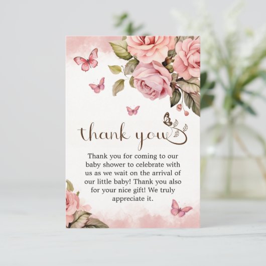 Een kleine vlinder is onderweg Baby shower Bedankkaart (Staand voorkant)