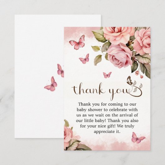 Een kleine vlinder is onderweg Baby shower Bedankkaart (Voorkant / Achterkant)