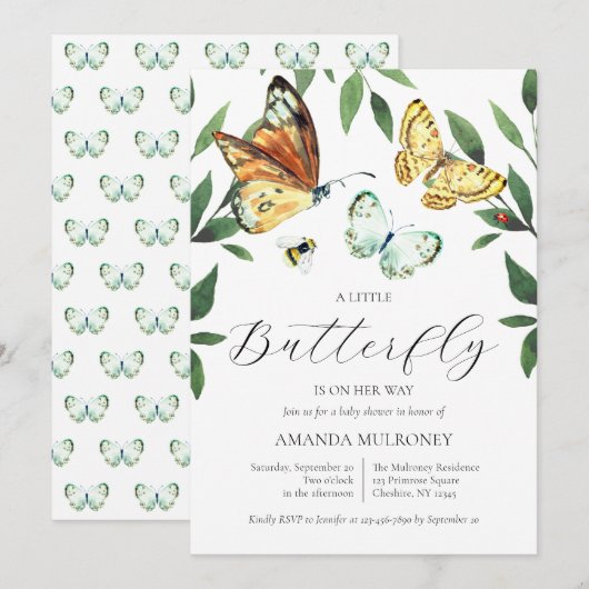 Een kleine vlinder is onderweg Baby shower Kaart (Voorkant / Achterkant)