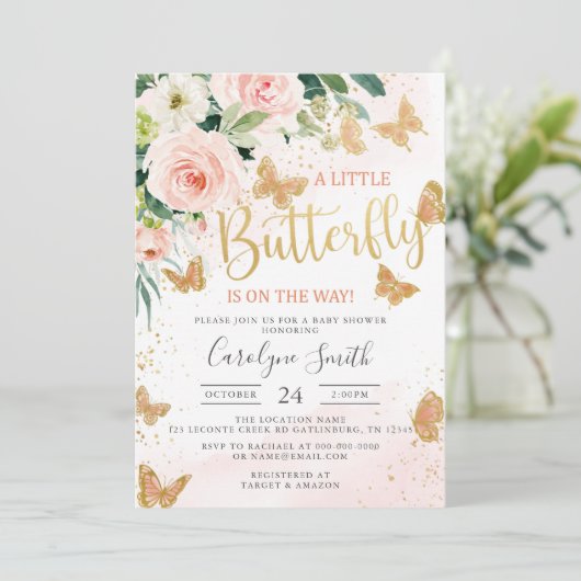 Een kleine vlinder is onderweg Baby shower Kaart (Staand voorkant)