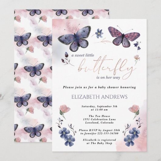 Een kleine vlinder is onderweg Baby shower Kaart (Voorkant / Achterkant)