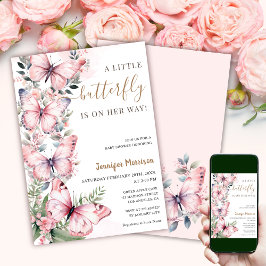Een kleine vlinder is onderweg! Meisje Baby shower Kaart