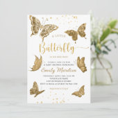 Een kleine vlinder is onderweg meisje blozen goud kaart (Staand voorkant)