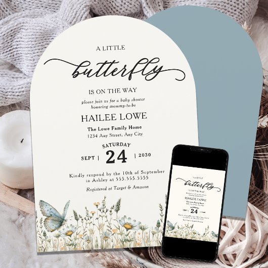 Een kleine vlinder is onderweg naar Baby shower Bl Kaart